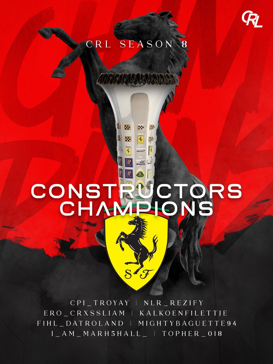 Cone_Racing's tweet photo. Across the 4 tiers in Season 8 of the Cone Racing Championship, Ferrari have come out on top to win the CRL constructors championship! Congrats to all 8 drivers who contributed to their success! https://t.co/wRqcyWtpQd