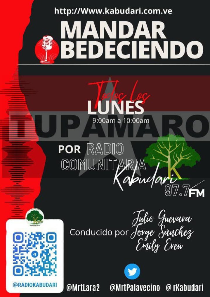 EmilyCES28's tweet photo. Hoy en una emisión más de nuestro programa Mandar Obedeciendo 🔴⚫, transmitido por nuestra Radio @rkabudari, multiplicado las voces. Con nuestros temas del día, conmemoración de la partida física de Tupac-Amaru, natalicio de Josefa Camejo y impacto del internet en la juventud. https://t.co/sEIe6Bkho4