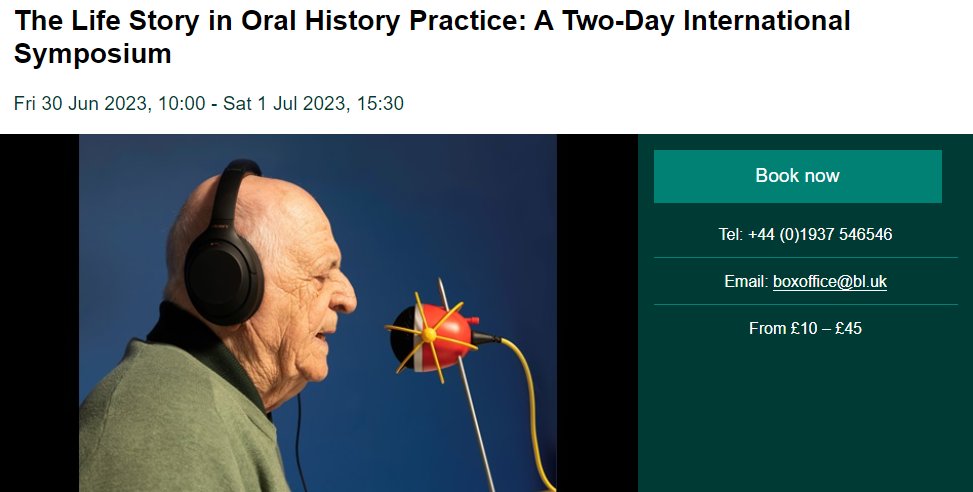 BL_OralHistory's tweet photo. Oral historians out there have we got an event for you. It's June 30 - 1 July and it's an international symposium on Life Story in Oral History Practice. 

Speakers include Indira Chowdhury, Alexander Freund, Lubaina Himid, Wendy Rickad and Al Thomson!
https://t.co/W0MRfmWIBG https://t.co/mkC7cdcNPX