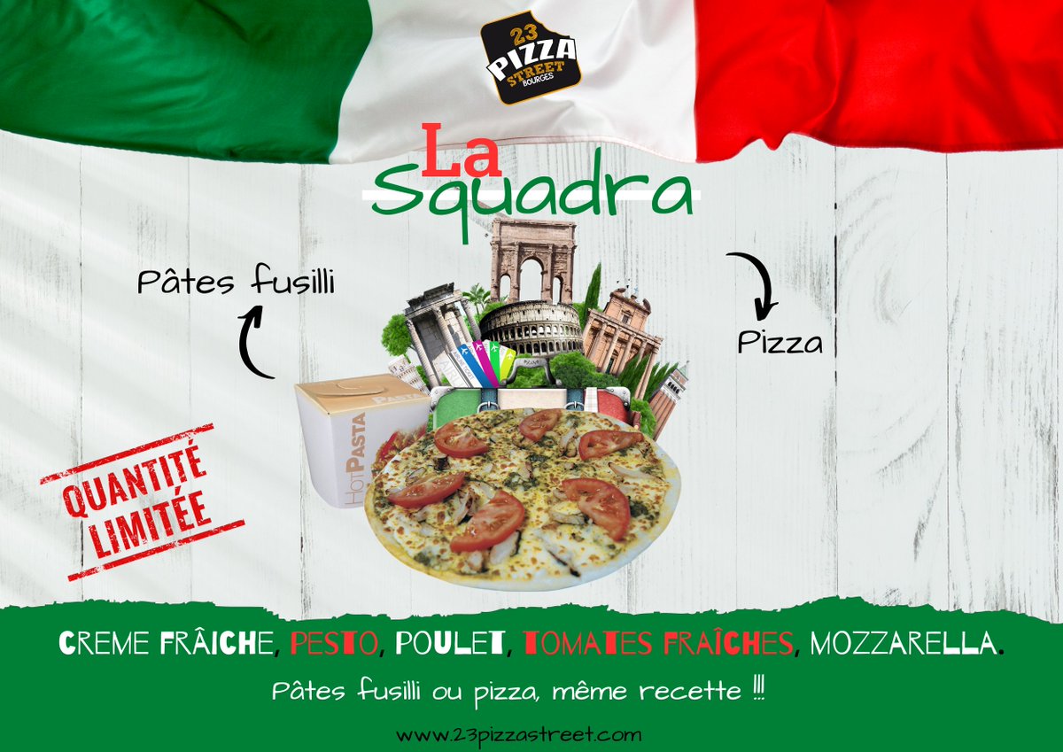 23PIZZASTREET's tweet photo. 🚨L'offre et la PIZZ' du MOMENT🚨
✅L'offre ZIN'Z🙃
➖5⃣0⃣% sur la 2⃣ème pizza 🛵livrée en ligne
sur https://t.co/JtkIDpPtXJ 📞02 48 24 02 02
🚨NOUVEAU🚨
⚠️Quantité limitée⚠️
💚🤍LA SQUADRA🤍💚
✅Disponible en PIZZA🍕 et/ou en PASTA🍝
#Pizza #offre #bourges #restauration https://t.co/91RAOHHkv7