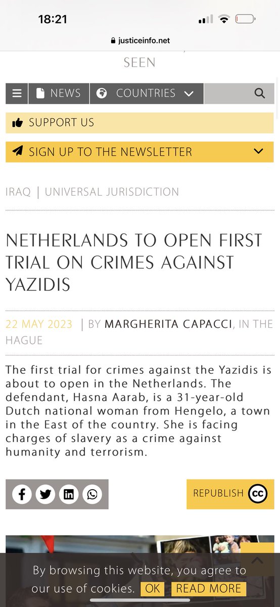 🇮🇶🇳🇱 Hasna Aarab is accused of crimes  against a Yazidi woman and terrorism.

Justice for Yazidis✌️

#HumanRightsViolations #slavery #Yazidi #yazidigenocide #Iraq #Dutch