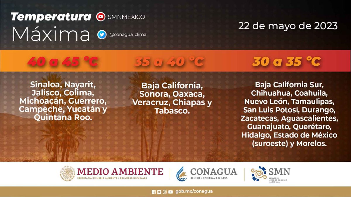 ProtCivil_QRoo's tweet photo. La @conagua_clima  y la @ProtCivil_QRoo  informan que se preven 🥵altas🎚️temperaturas de 4️⃣0️⃣ a 4️⃣5️⃣ °C en el Estado de #QuintanaRoo

#ProtecciónCivil
#UnidosParaTransformar https://t.co/y0GwG522Bc