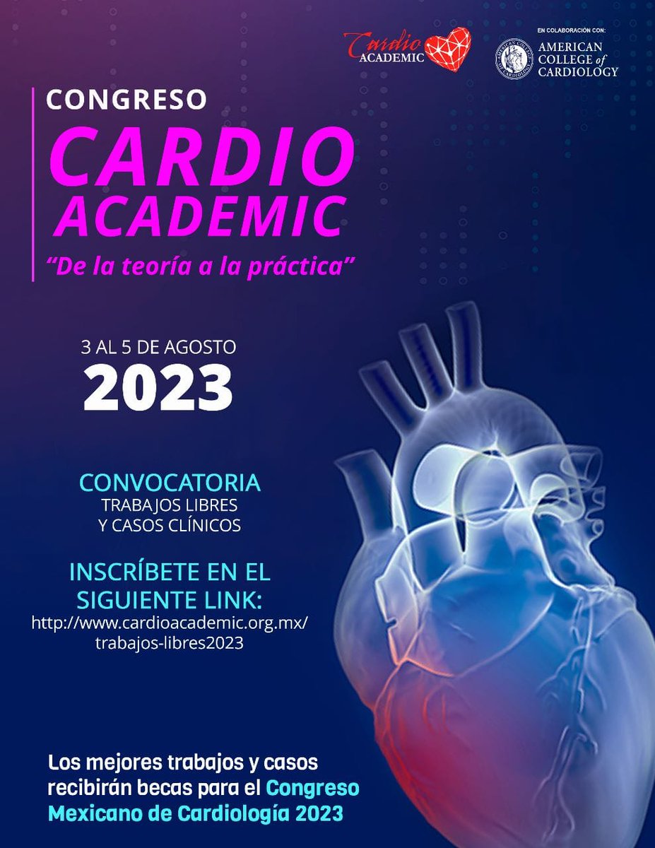 Abrimos convocatoria para "Trabajos libres y Casos clínicos".
Consulta todos los detalles y regístrate aquí
📷

cardioacademic.org.mx/trabajos-libre…

#cardioacademic23