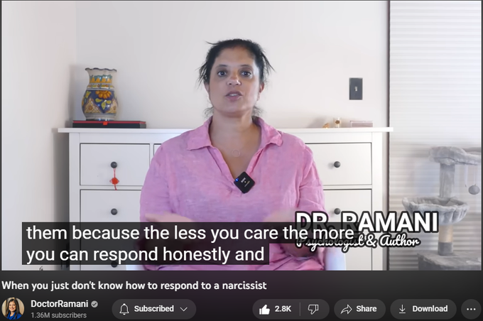 When you just don't know how to respond to a narcissist
https://www.youtube.com/watch?v=oudVImBWrq0