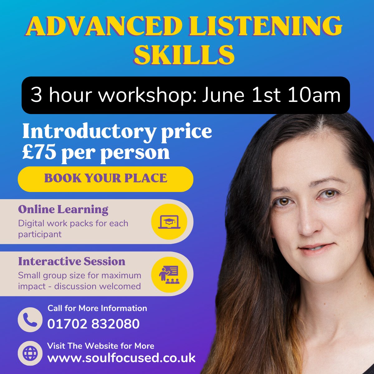 Have you booked a spot yet? 

Whether you're a mental health first aider, support others at work or would just like to know how to help someone else feel properly heard - there's so much to gain from enhancing your listening skills. 

 Book your spot here: soul-focus.cademy.co.uk/advanced-liste…