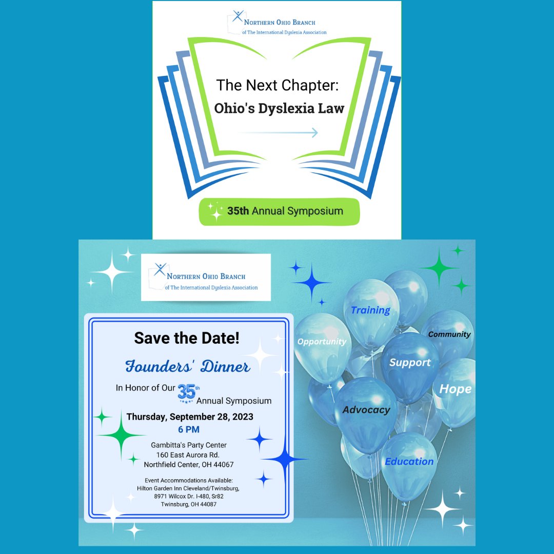 Save the Date! Our 35th Annual Symposium🥳is Thursday, September 28, 2023. Join us virtually and watch The Next Chapter: OH's Dyslexia Law. Join us in person for our special Founders' Dinner at 6PM. Pricing and registration details coming soon! #NOBIDA #35thAnnualSymposium