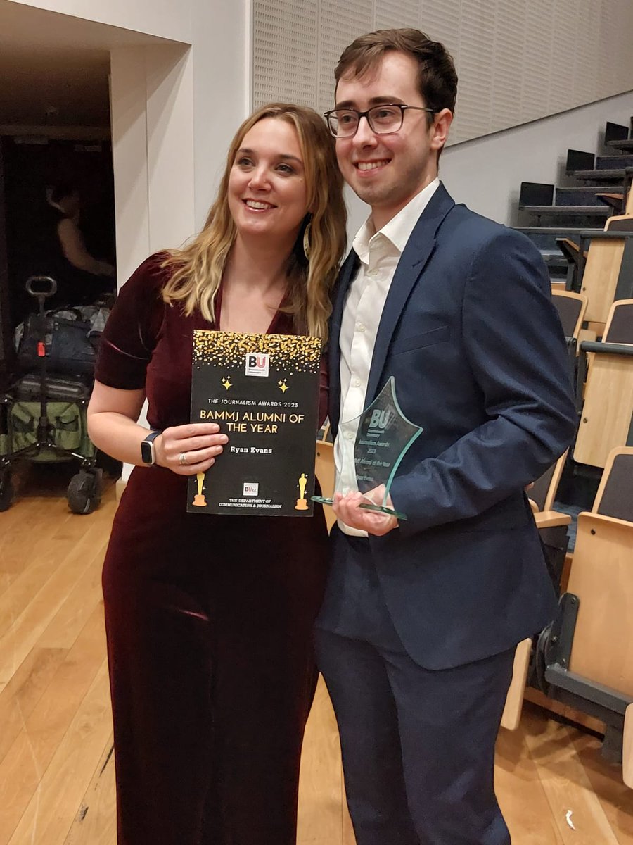 RyanE_journo's tweet photo. Was a pleasure to be back at @Journalism_BU on Friday to receive the alumni award and be inducted into the hall of fame, and of course to catch up with the lovely @Journo_miriam, @dan_jackson9 and others #bammj https://t.co/ZD6j9P4fSf