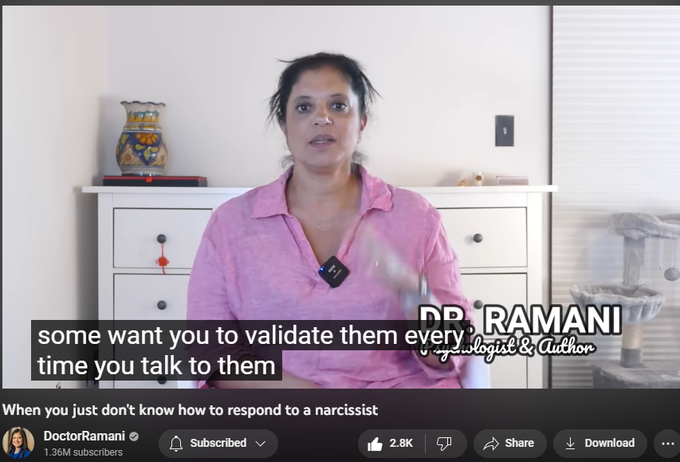 When you just don't know how to respond to a narcissist
https://www.youtube.com/watch?v=oudVImBWrq0