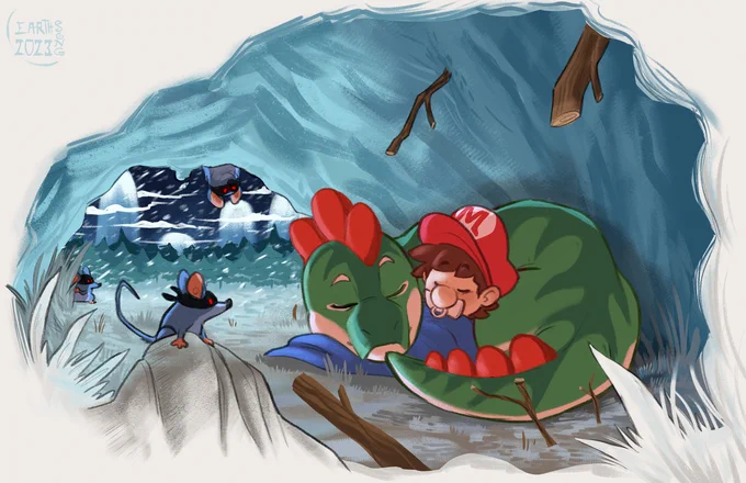 -Part 8-   After all of the excitement, Melon and Mario hunker down for some much needed warmth and rest. But eyes are watching.  ---  Retelling of Yoshi's Island from the perspective of Melon, the green Yoshi, on his quest to get baby Mario home!  Updates every Monday :)