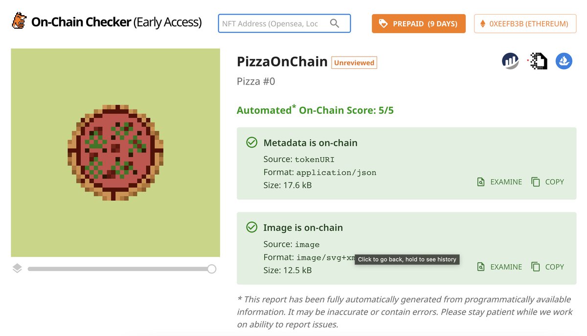 tokenfox1's tweet photo. Happy Bitcoin Pizza Day!
If you are an on-chain NFT and pizza lover then I have great news for you:
@PizzaOnChain has got you covered with fully on-chain pizzas!
#OnChainChecker https://t.co/7KSWAE45s4
