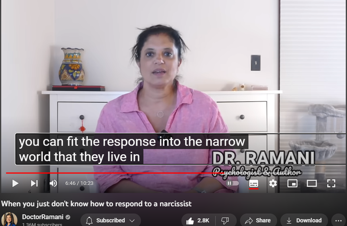 When you just don't know how to respond to a narcissist
https://www.youtube.com/watch?v=oudVImBWrq0