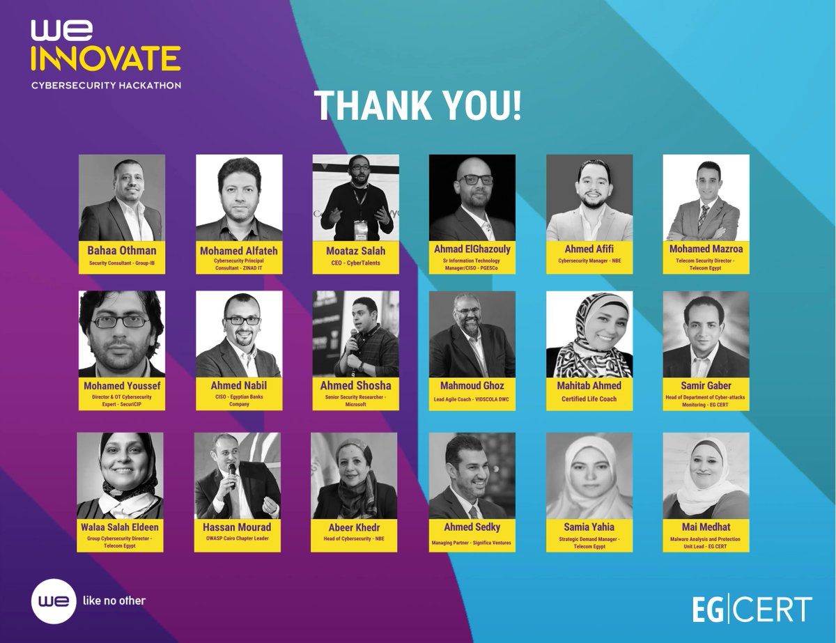 We want to express our gratitude to all of our judges for evaluating this year's projects & selecting the top teams and thanks to the mentors for taking the time to guide and support the participants through the #WE_Innovate_Hackathon journey💜

buff.ly/3L5lqIu

#Cybersec