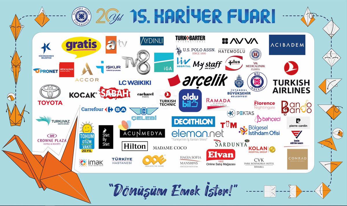 📢 Kariyer Fuarına Kimler Geliyor Dersiniz? Stant alanlarında sizi bekleyen kurumlar ile tanışma, staj ve iş başvurusu yapma imkanını kaçırmayın✨

🗓️ 24 Mayıs Çarşamba 2023
📍Fuarımız Florya Kampüs Ana Bahçede gerçekleşecektir.

#kariyeretkinlikleri