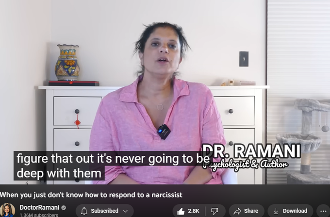 When you just don't know how to respond to a narcissist
https://www.youtube.com/watch?v=oudVImBWrq0