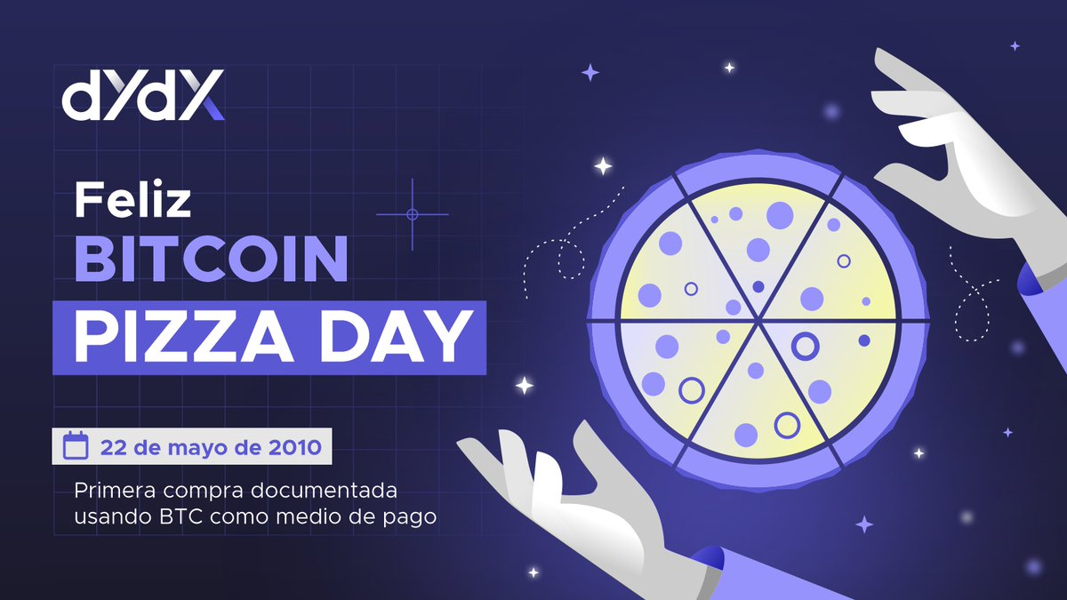 📌 Hace 13 años, Laszlo Hanyecz, realizo la primera compra pagando con #Bitcoin.
Pagó 10.000 BTC por 2 pizzas 🍕🍕
Desde entonces, la comunidad cripto en general, apodó este día como "Bitcoin Pizza Day"

Desde <a href="/dYdX/">dYdX</a> deseamos un ¡Feliz día!