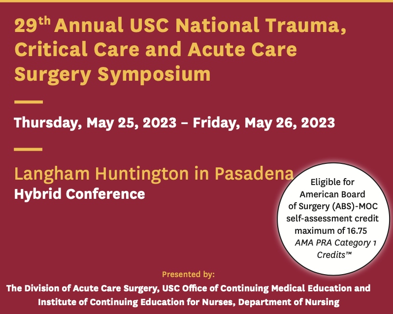 docmartin22's tweet photo. Looking forward to the @USC Annual Trauma Symposium this Thursday and Friday. Register for in-person or virtual attendance: https://t.co/CbRZkHRDp2 https://t.co/MRruwdy03c