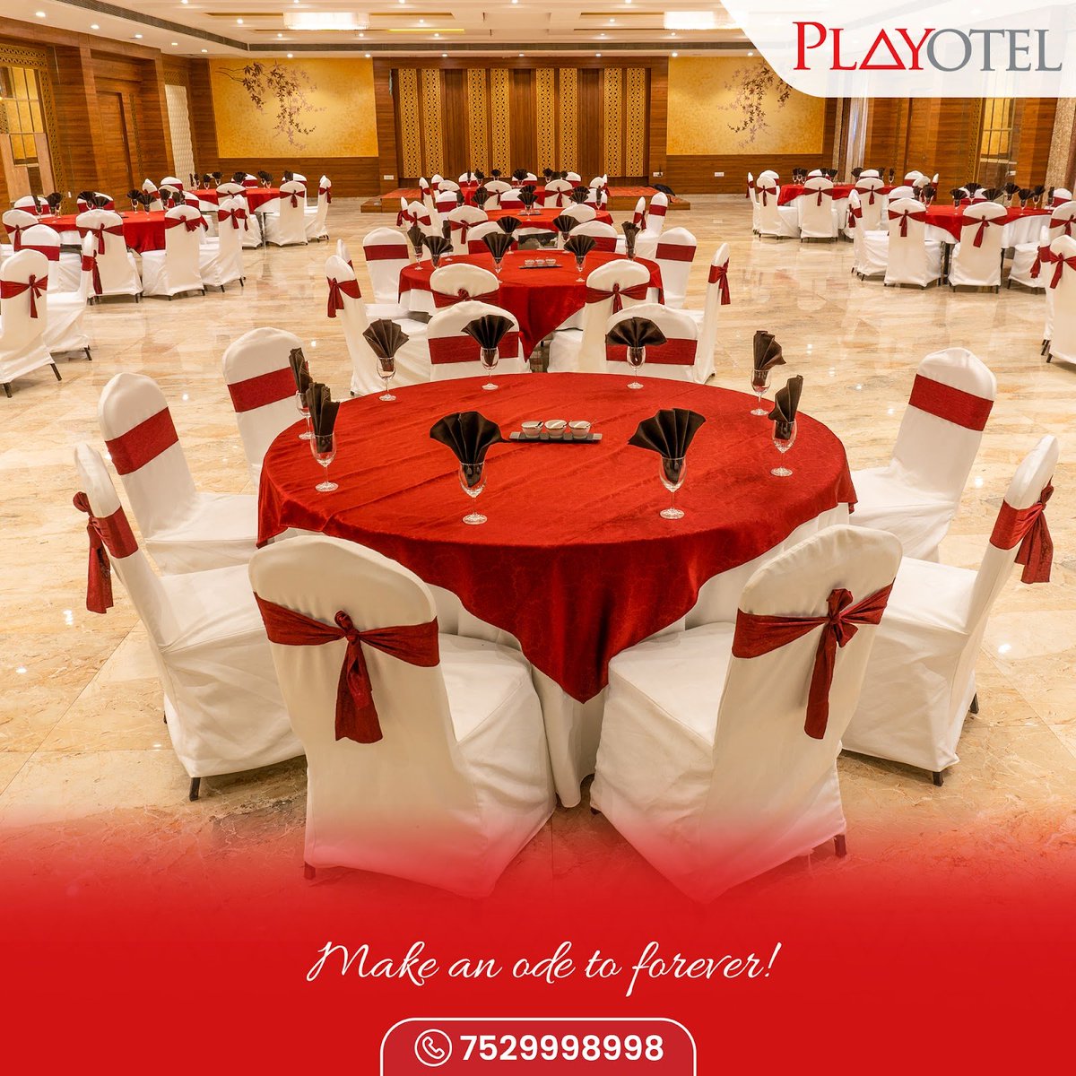 From vows to forever, let's make it memorable! 

Book our stunning banquet halls for your special occasions.

Reach us today!
Call Us On: +91-7529-998-998

#playotel #besthotel #hotels #playotelhotels   #hotelinindoreforstay #banquethall