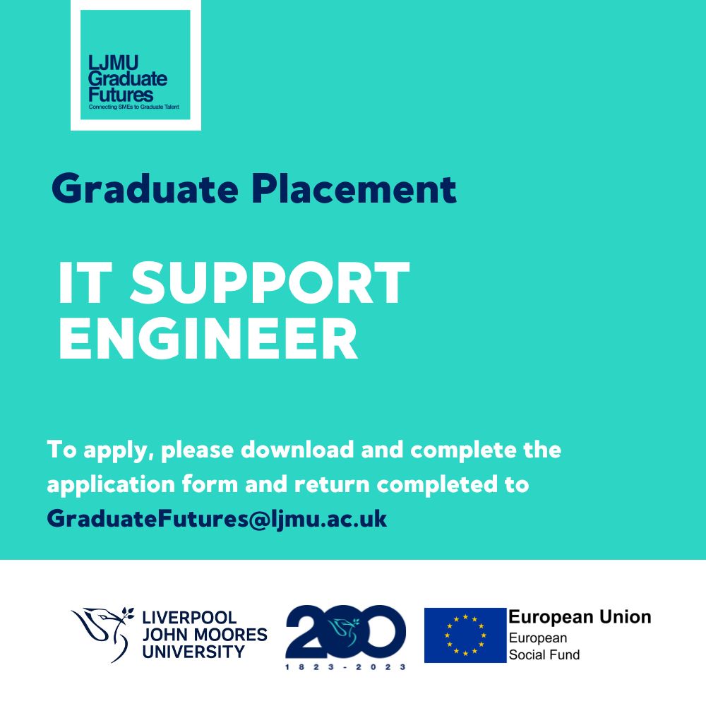 Graduate Placement Opportunity 📣

💼 IT Support Engineer
📝 Job Description: bit.ly/3TChu5X
✍️ Application Form: bit.ly/3JaIbvx

#LJMUgrad #LJMUGF #LJMUtogether #LJMU #Studentadvice #Wellbeing #Graduate