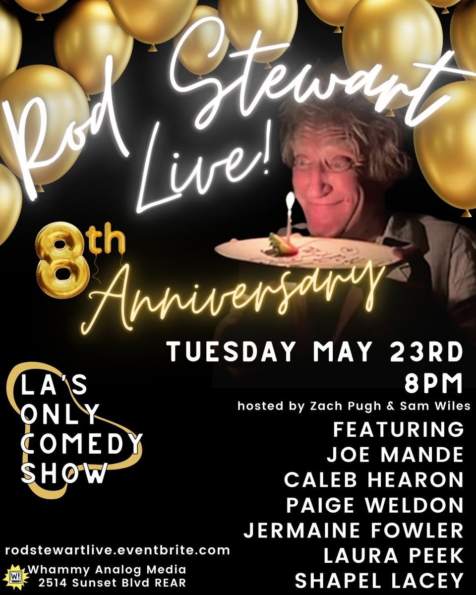 Rod Stewart Live! (@rodstewartlive) on Twitter photo Our 8th Birthday is tomorrow! Dangerously hot lineup feat. @calebsaysthings <a href="/laurapeek_/">Laura Peek</a> <a href="/paigeweldon/">Paige Weldon</a> Joe Mande, Jermaine Fowler, and Shapel Lacey! Tickets: rodstewartlive.eventbrite.com Our 8th Birthday is tomorrow! Dangerously hot lineup feat. @calebsaysthings <a href="/laurapeek_/">Laura Peek</a> <a href="/paigeweldon/">Paige Weldon</a> Joe Mande, Jermaine Fowler, and Shapel Lacey! Tickets: rodstewartlive.eventbrite.com