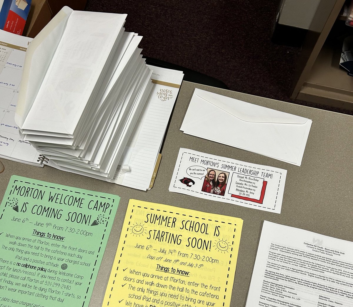 MissBishTweets's tweet image. The school year isn’t quite over yet, but I’m very much in summer learning mode.  I got all our Welcome Camp and NLL letters stuffed and ready to mail! #NextLevelLearning #BeMoreBeMorton