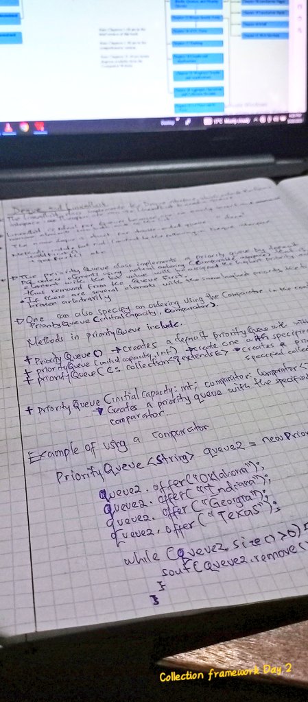 motanya_dennis's tweet photo. DAY 47 OF #100DaysOfCode IN #java 🤍💛🖤💚☕.
Today I completed in-depth study on;
• #List
•#Vector &amp;  #stacks 
•#Queues &amp; #PriorityQueues 
I also studied the significance of Comparator Interface.

Tomorrow is practical day👨🏾‍🔬
Had a great time ✌️😊💯.
#newbie #100Devs #Bitcoin https://t.co/5ML7v7RcOn