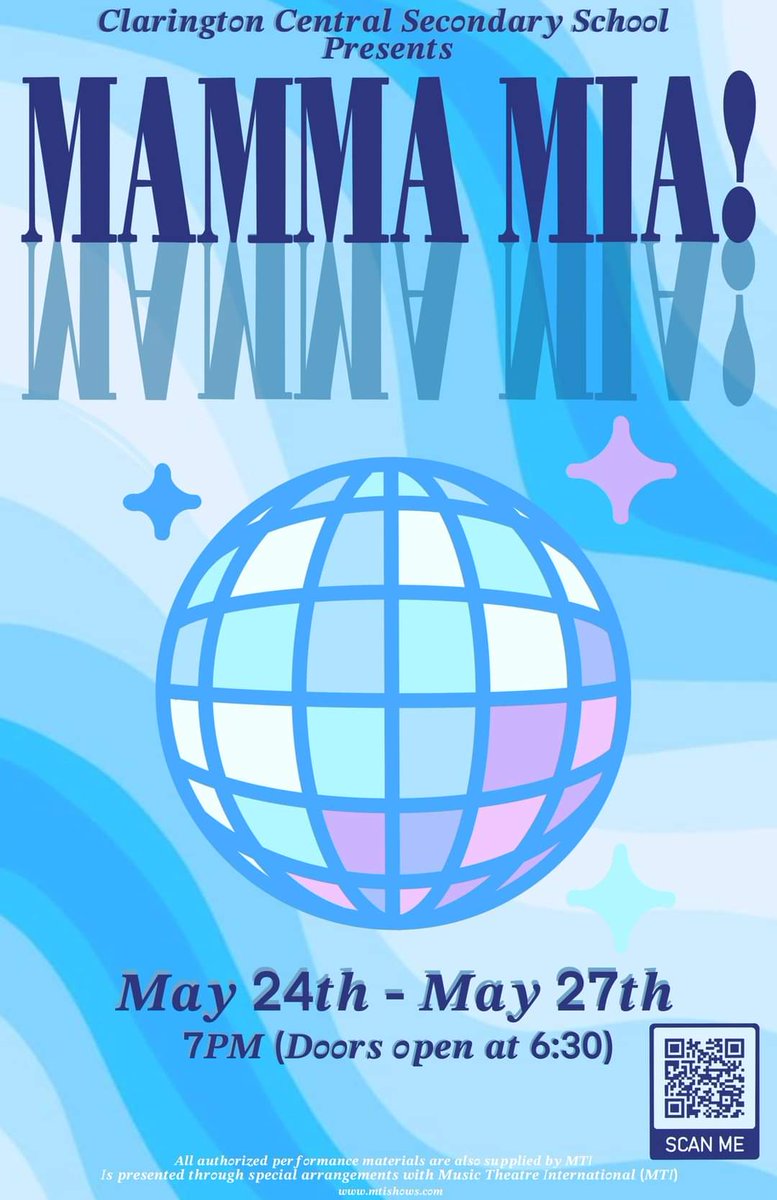 It's show week!

CCSS presents Mamma Mia! 

Wed. May 24th - Sat. May 27th (7 p.m) 

Doors opens at 6 p.m. for ticket purchase/pickup ($10/$15), and 6:30pm for seating.