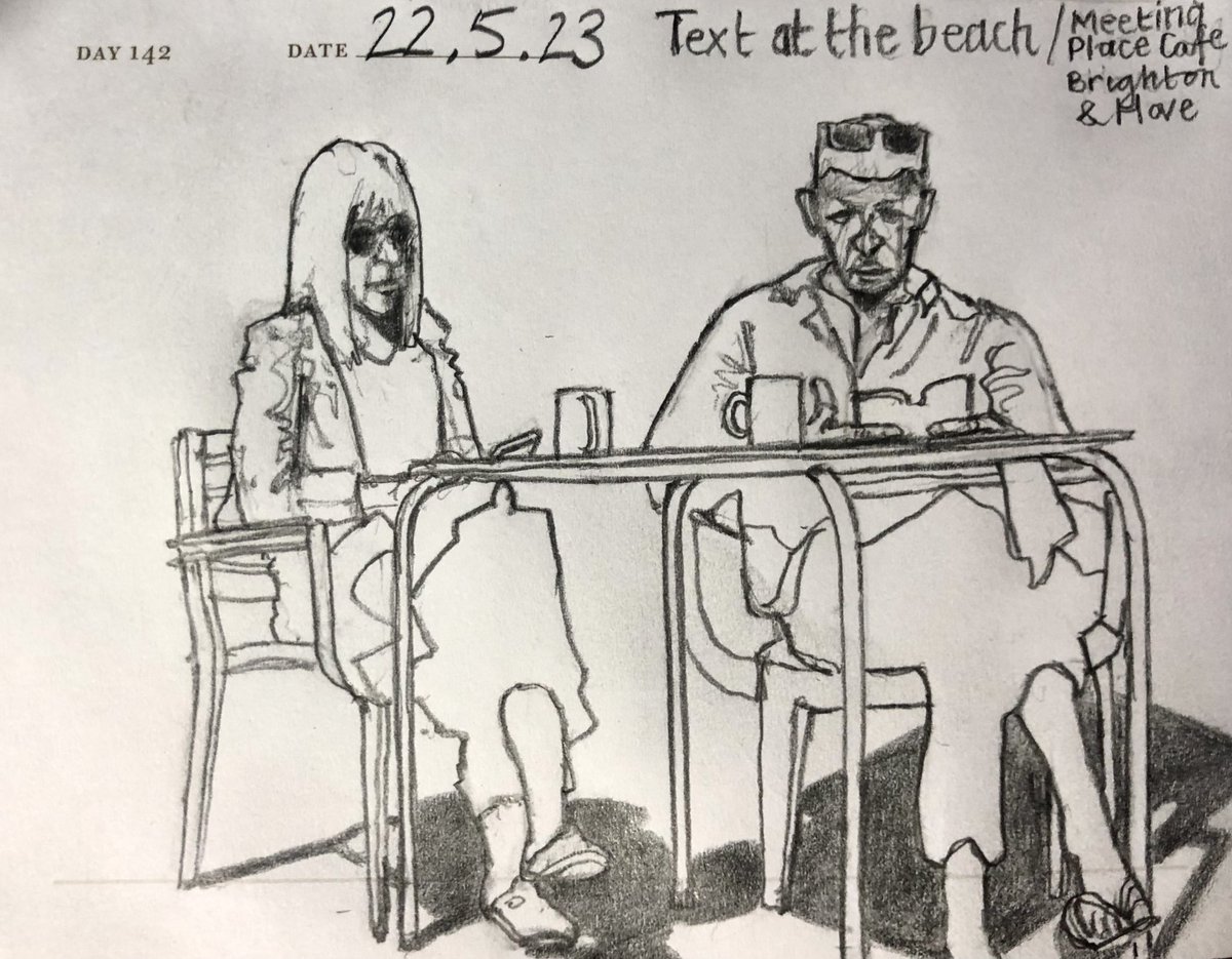 One Sketch A Day 22.5.23
‘Text at the beach / Meeting Place Cafe. Brighton & Hove’
#textatthebeach #meetingplacecafebrighton #brightonandhove #beachlife #springsunshine #onesketchaday #sketchbook #visualdiary #art #illustration #pencilsketch