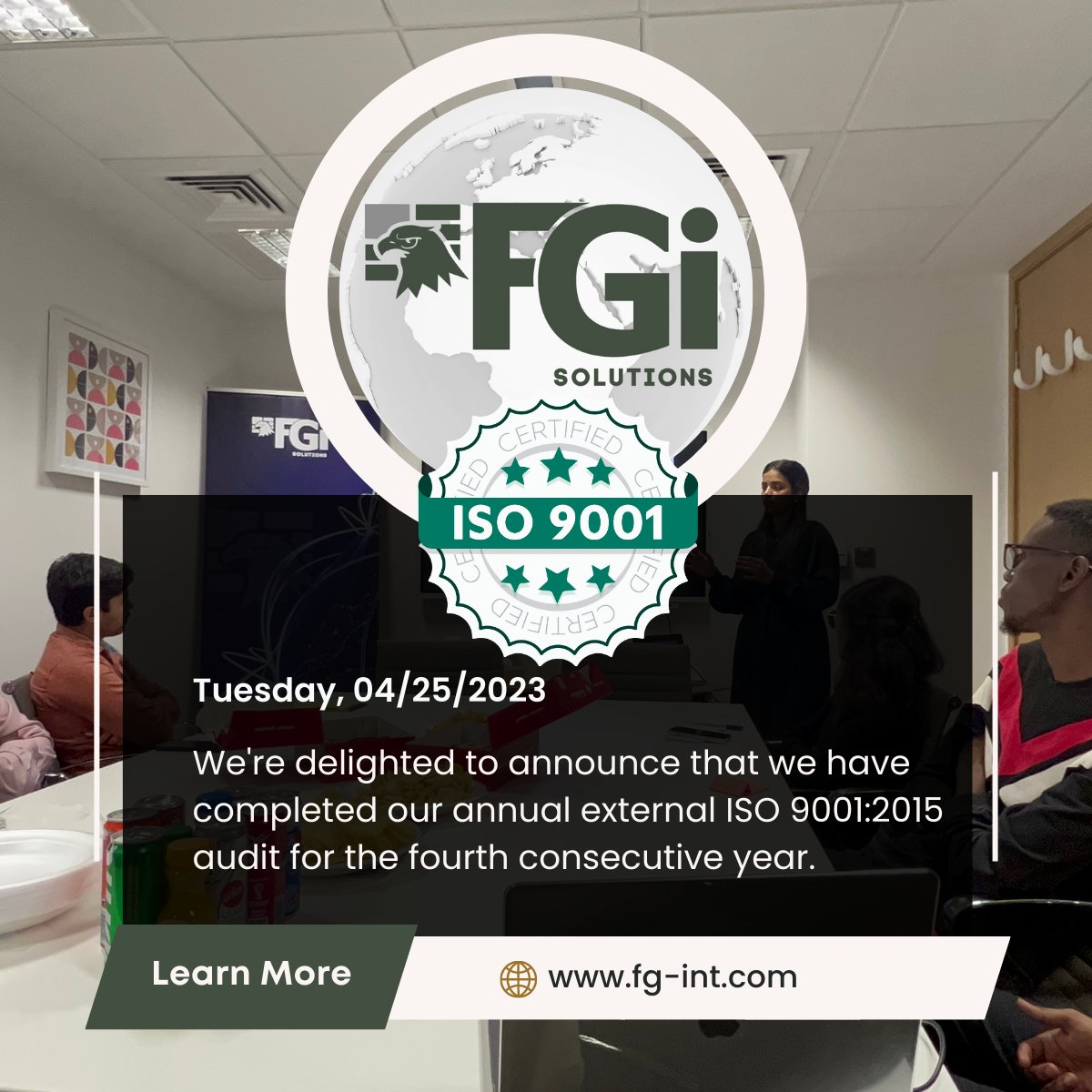 solutionsfgi's tweet photo. We're delighted to announce that we have completed our annual external ISO 9001:2015 audit for the fourth consecutive year, the world's most recognized quality management system standard! A big thank you to our team for their dedication.
#WeAreFGi | #FGiOne https://t.co/mT8I8z3UEW