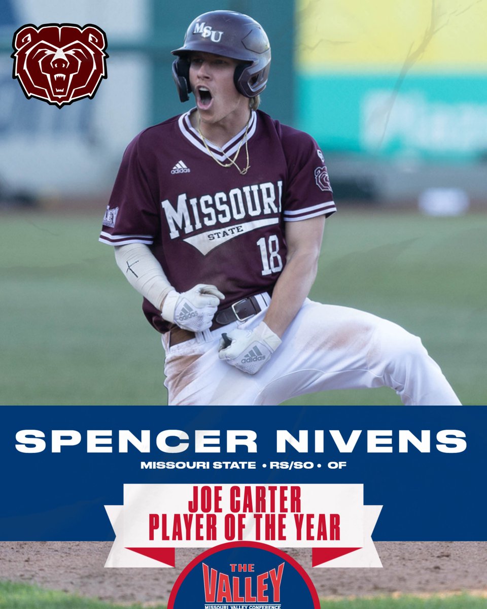 ⚾️JOE CARTER MVC PLAYER OF THE YEAR‼️

Spencer Nivens of @MSUBearBaseball‼️

➡️bit.ly/43lqHDA

#MVCBaseball