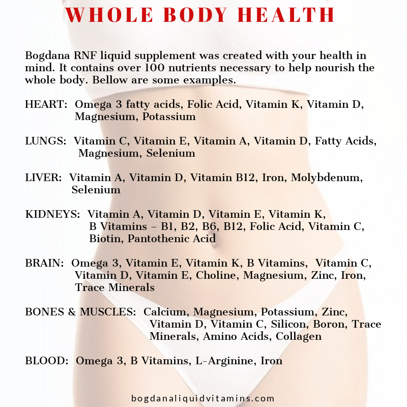 #BogdanaRNF was created for the whole body's health! Try it and experience the difference our liquid formula can make.
 #wholebodyhealth #liquidvitamins #liquidminerals #liquidsupplements