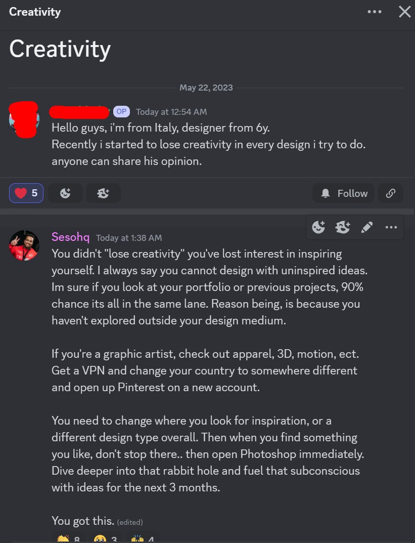 FileNewCreate's tweet image. Thought I'd drop my response here to a question from Discord.

Regarding, 
"losing creativity",
