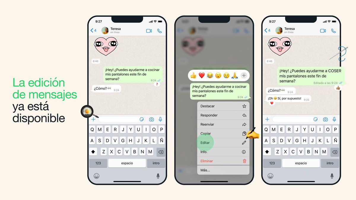 Ya puedes editar mensajes de #WhatsApp. Tendrás 15 min 😅. ¿Lo consideras buena idea?
