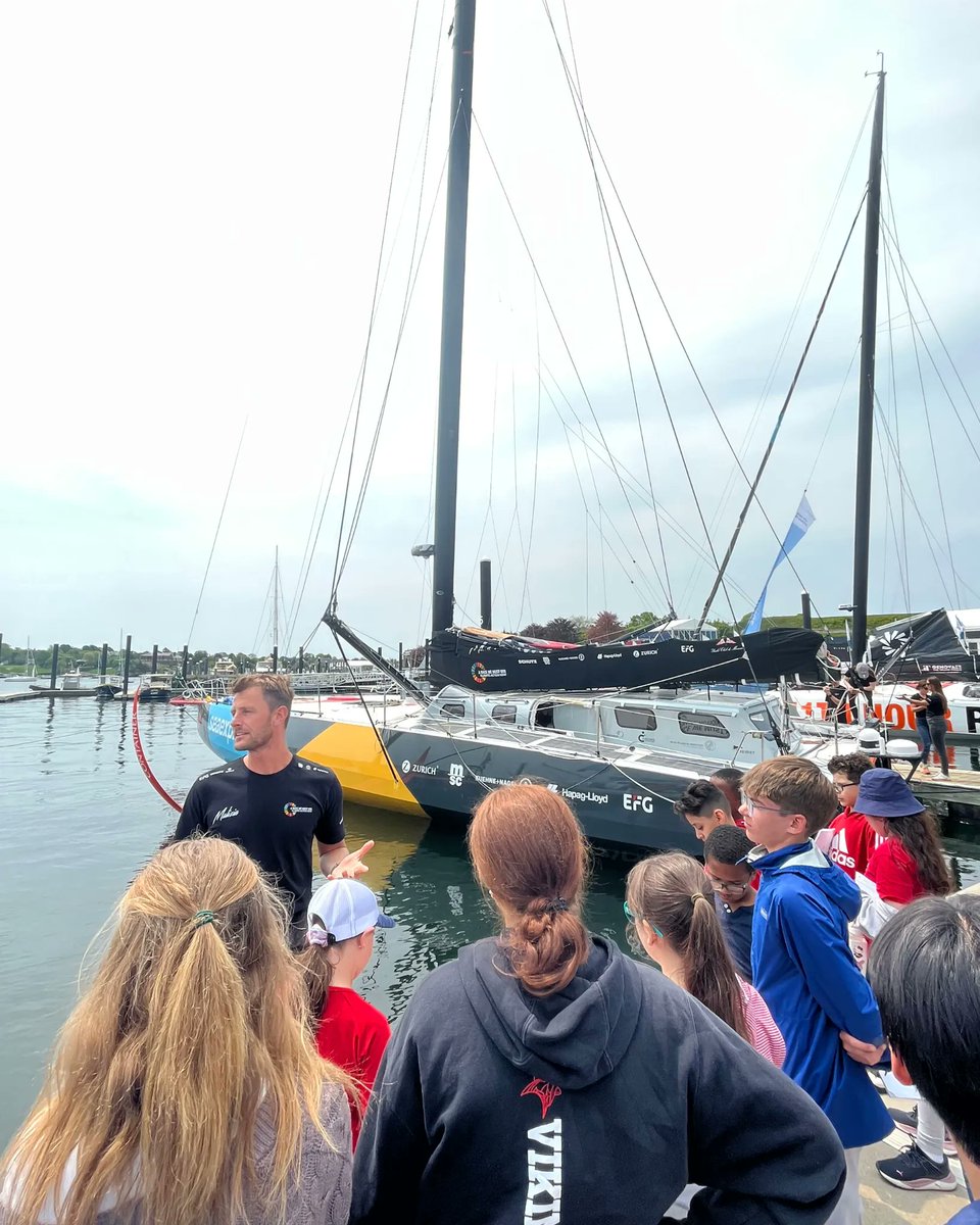URIGSO's tweet image. #URIGSO, the TMS miniboat crew &amp;amp; @miniboats joined Team Malizia at @theoceanrace Newport! The group learned about Team Malizia's CO₂ data collection efforts, visited their race yacht, Malizia - Seaexplorer, &amp;amp; gave a presentation to the race team on #miniboat TMS Sea Challenger.