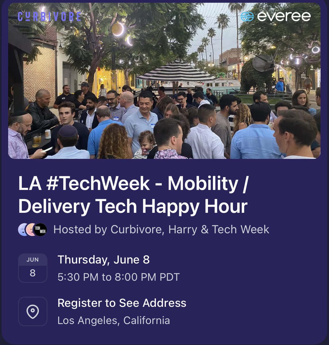 We've already hit 50 registrations for our <a href="/CurbivoreNews/">Curbivore</a> LA Tech Week event! Thanks a ton <a href="/EvereePay/">Everee</a>, for teaming up with us to help make this event possible.

Just a heads up, we'll have to cap this at 100-125 attendees. So make sure you snag your spot before we hit that limit.