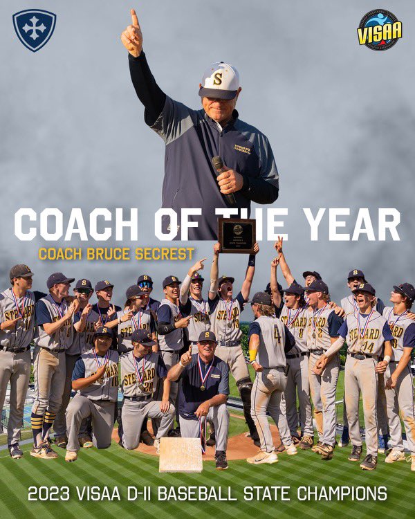 Congratulations to the 2023 VISAA Division II Baseball Coach of the Year, Bruce Secrest!

The veteran coach led the Spartans to the 2023 VISAA D-II State Championship🏆 This is Coach Secrest’s 19th season as Head Coach at Steward &amp; his second state championship. 
<a href="/804Varsity/">804 Varsity</a>