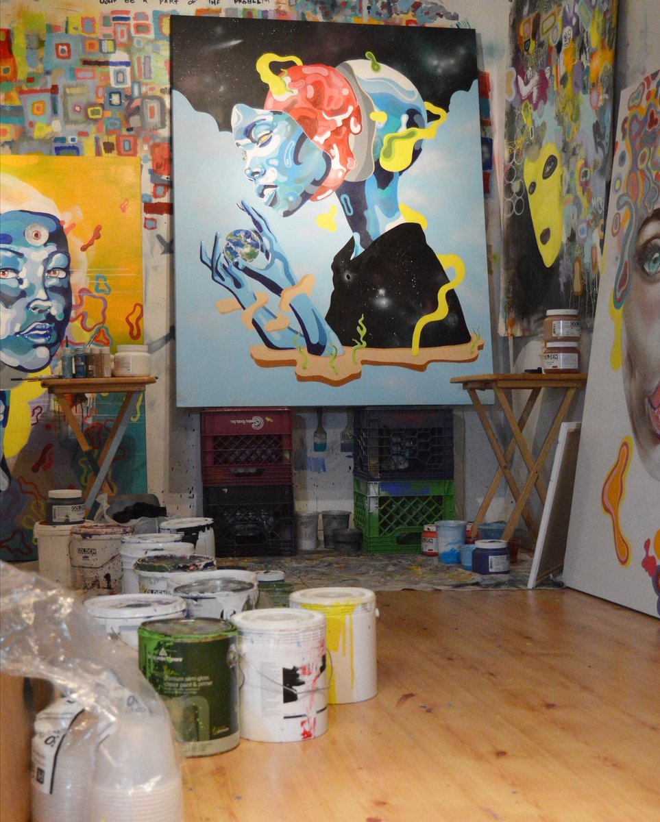 Stetzism's tweet image. Recently added some digital touch ups to ‘Mother Architect’ 🪐 A painting that started as a 5 x 4’ canvas