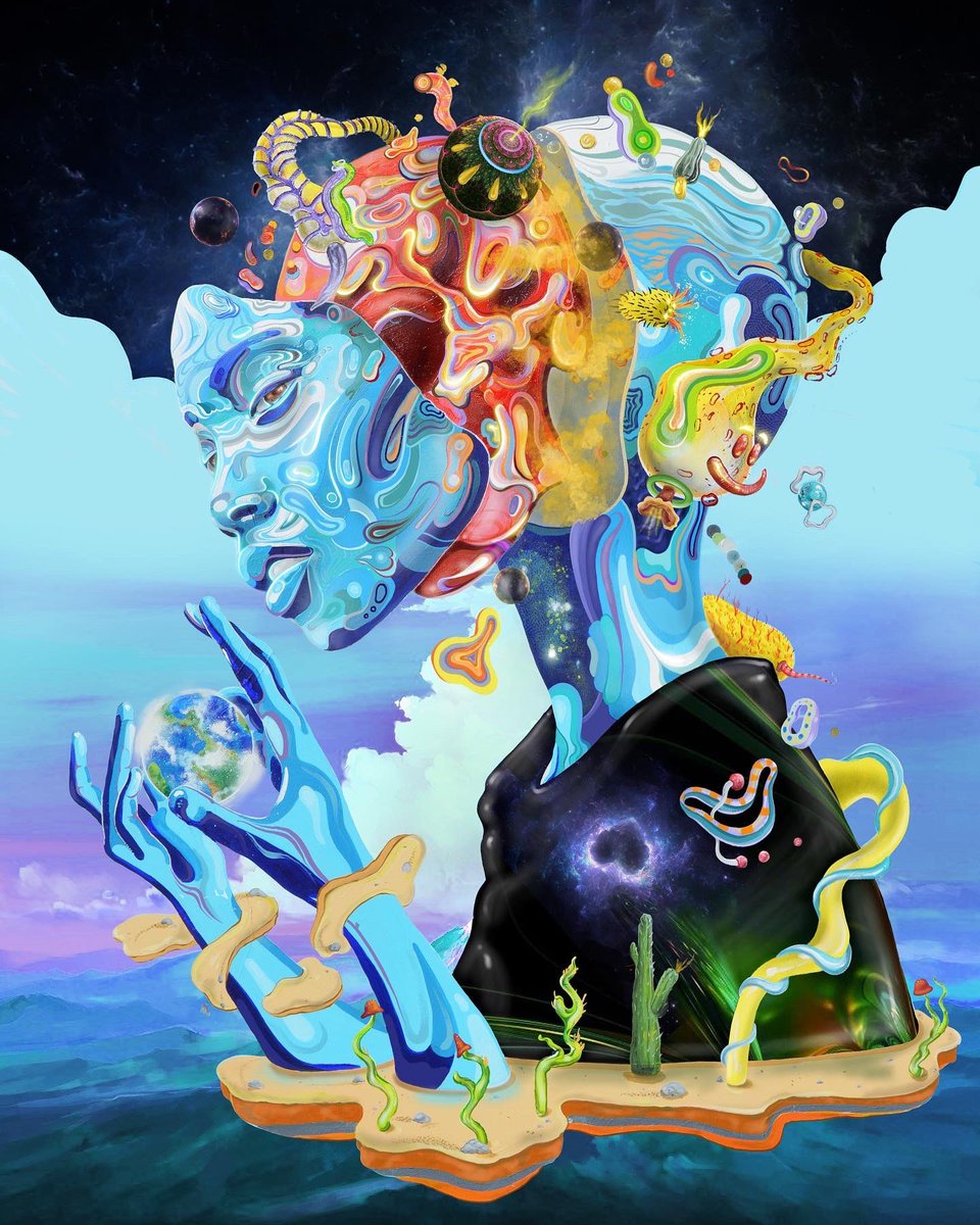 Stetzism's tweet image. Recently added some digital touch ups to ‘Mother Architect’ 🪐 A painting that started as a 5 x 4’ canvas