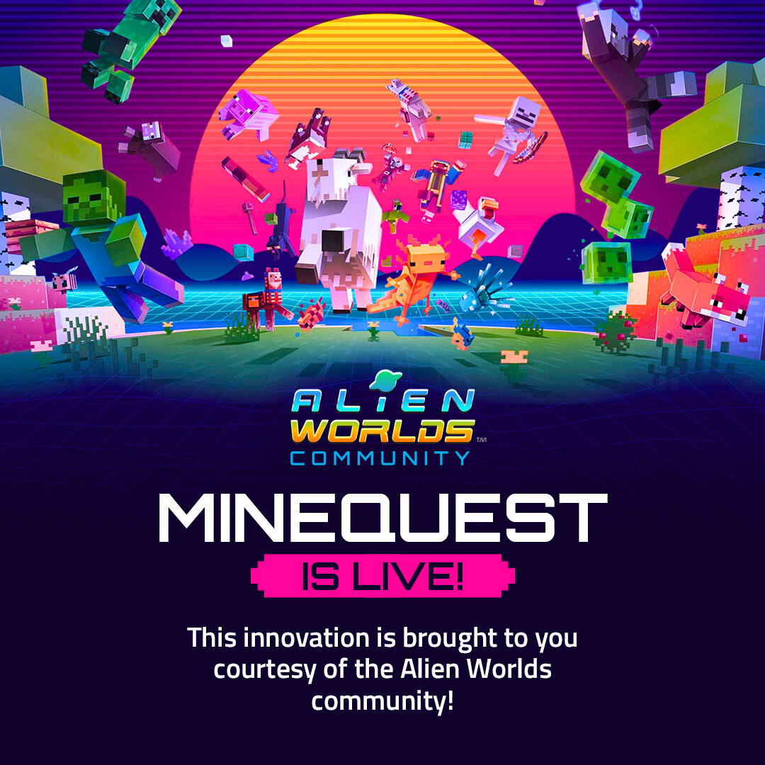 📢 𝐌𝐈𝐍𝐄𝐐𝐔𝐄𝐒𝐓 𝐈𝐒 𝐋𝐈𝐕𝐄🎊
For the first time, Explorers can team up, travel across the @AlienWorlds metaverse & quest for #NFT User Points to obtain powerful #AlienWorldsNFT!
This innovation is brought by EOSUSA, your premier portal provider to the MineQuest universe.