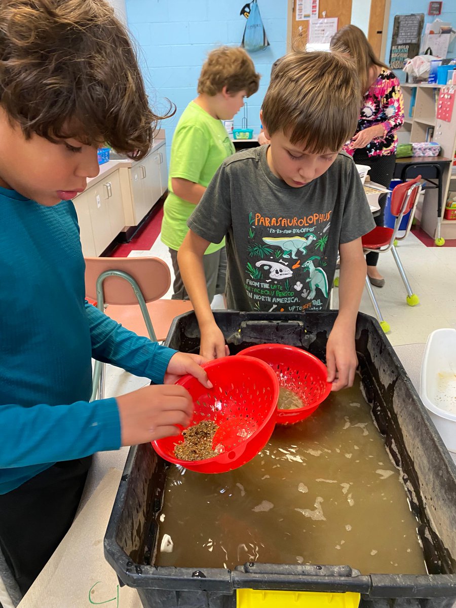 hescubcats's tweet photo. Surprise! Mrs Elliott's class had a surprise in-school gem  mining field trip thanks to @pisgahforestgem. Students sifted through all the sand to find gems and talked about the "gems" of the year. #fieldtrip #gemmining #gemmine @HESCubcatsPTO https://t.co/ymaQfciuBU