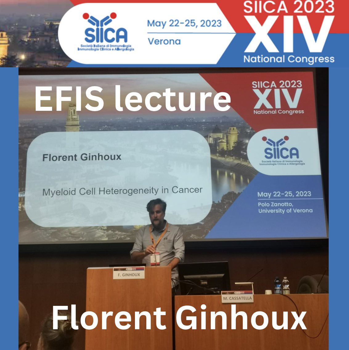 SiicaI's tweet photo. #siica2023 
Wonderful #EFIS lecture by @FGinhoux on #myeloidcell heterogeneity in health and disease.
#macrophages #tumormacrophages https://t.co/U3TwPw5Y8q