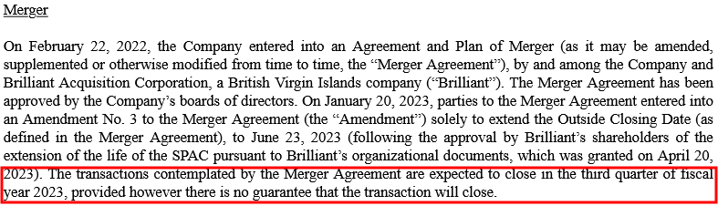 SpacTrader110's tweet photo. $NUKK $BRLI 

According to their filing, they expect that to happen in the fiscal 3rd quarter, which ends Jun 30th. IPO date of Jun 24, 2020. https://t.co/FXEVCQ5uPv