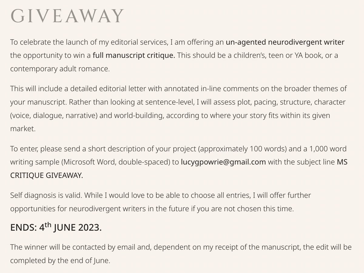 LucyTheReader's tweet photo. I am super excited to share that I am launching my own editorial services! 🎉

To celebrate, I'm offering an un-agented neurodivergent writer the opportunity to win a full manuscript critique. Please RT! 

Full details here: https://t.co/0ddho3Afxi and ⬇️ https://t.co/nX6knPQFvq