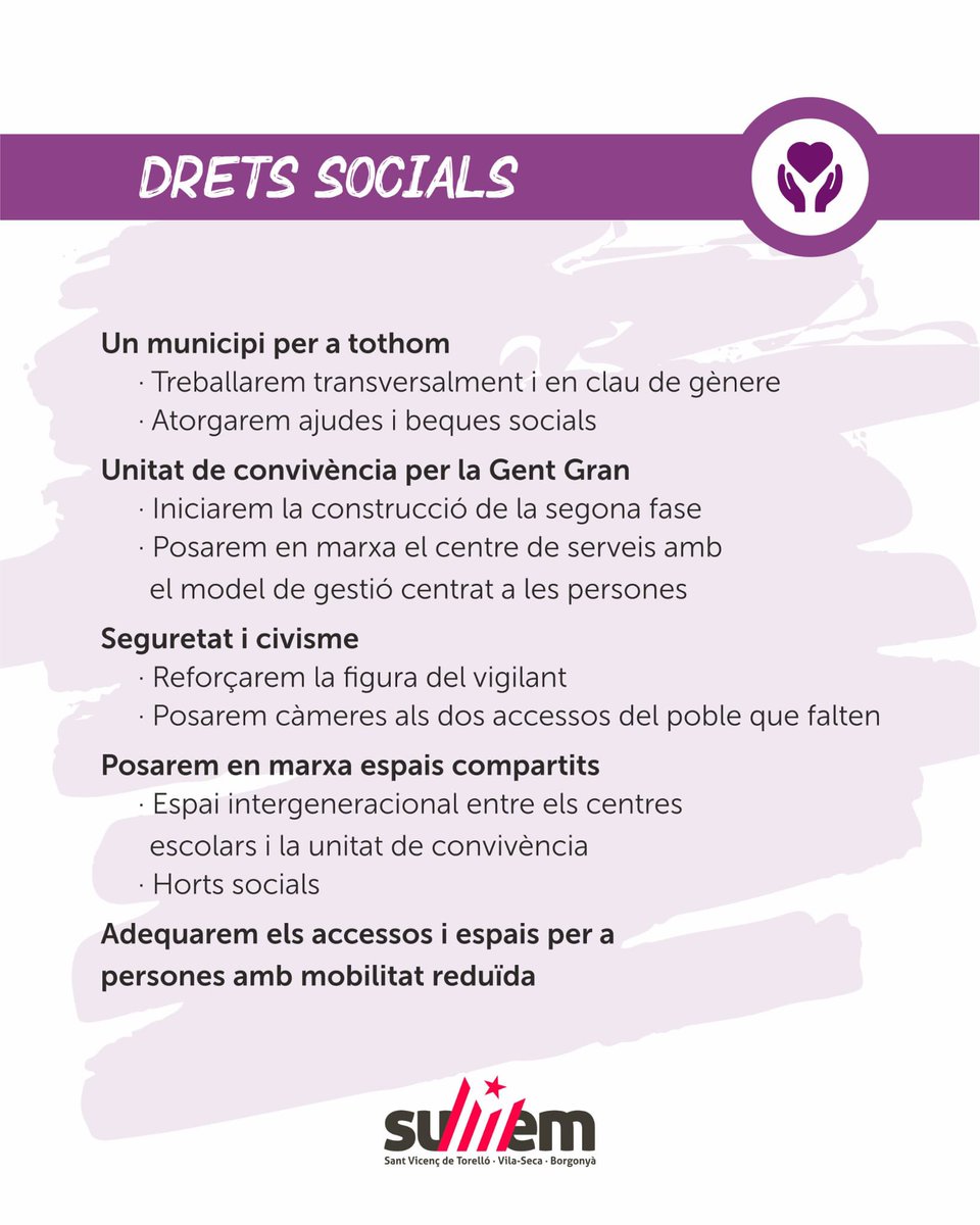 👉 El primer dels eixos del programa són els Drets Socials

✅ Les persones sempre al centre de totes les polítiques

#sumemsvt #SeguimFentPoble