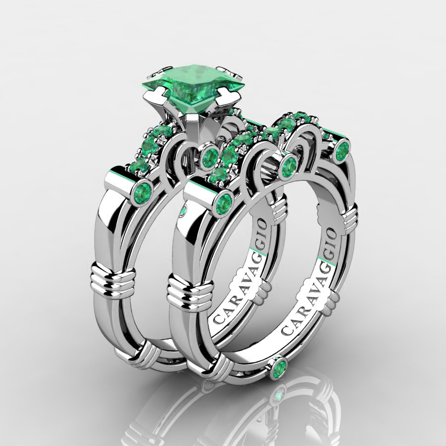 Affordable 💎 caravaggiojewelry.com/?p=400025 Art Masters Caravaggio 925 Sterling #Silver 1.25 Ct Princess #Emerald Engagement Ring Wedding Band Set R623PS-925SSEM at Caravaggio™ Jewelry