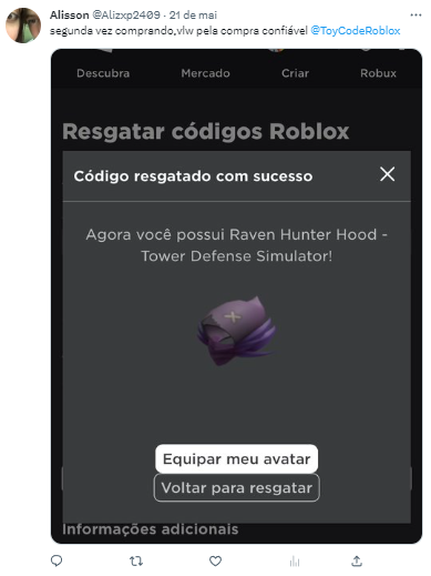 X 上的 ROBLOX Brasil：「Novo Promocode no #ROBLOX ! 😉 Use o Código: TWEET2MIL  No Site:   / X