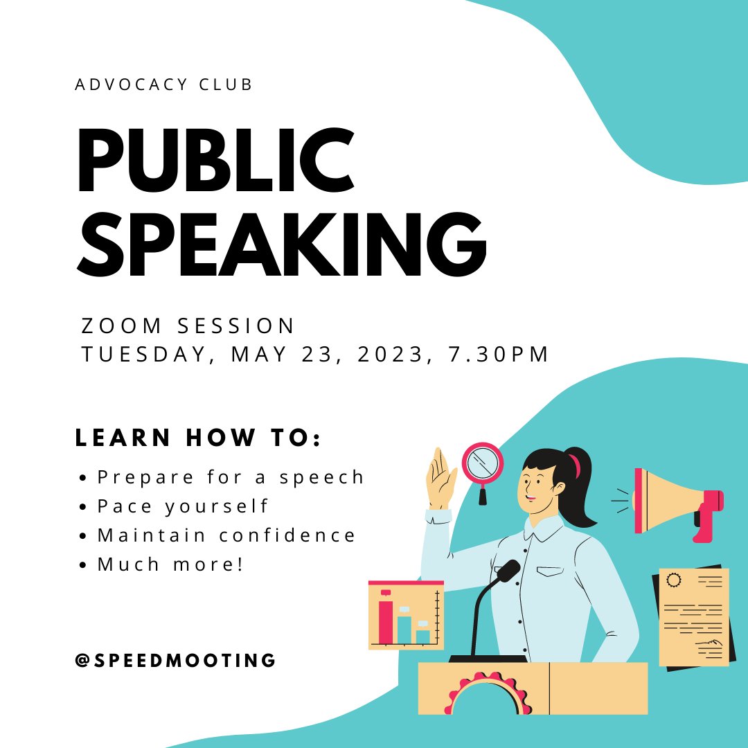 The next session of the Advocacy Club takes places tomorrow. Members will have the opportunity to practise public speaking in a low-pressure and friendly environment. The session will take place at 7.30pm on Zoom. To join, visit speedmooting.com/advocacy-club #publicspeaking