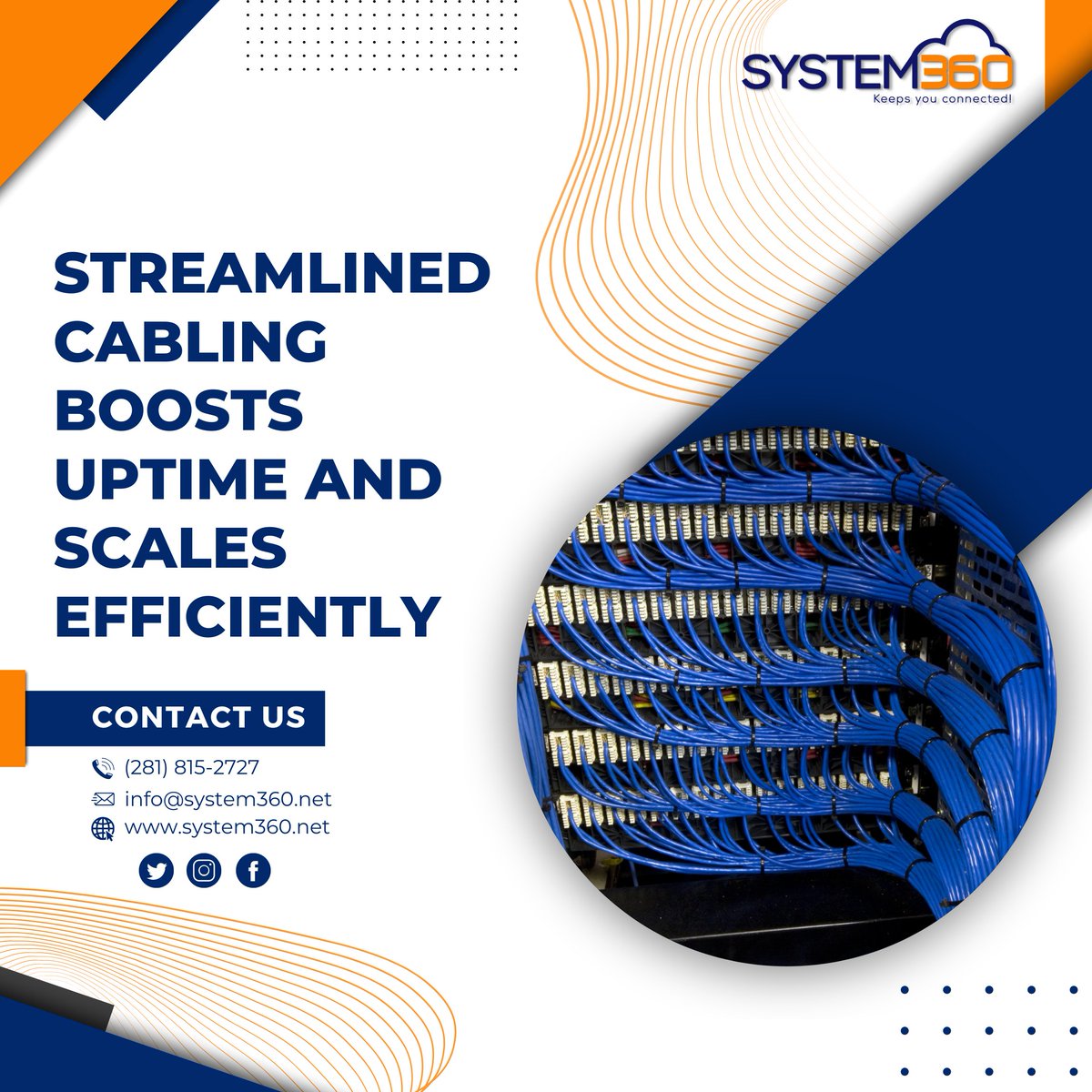 Customized Network Cabling Solutions!

#managedservices #IT #networking #cabling #technology #performance #installation #upgrades #networkcabling #networksolutions #networkservices #connectivitysolutions #networkupgrades #datasecurity #system360