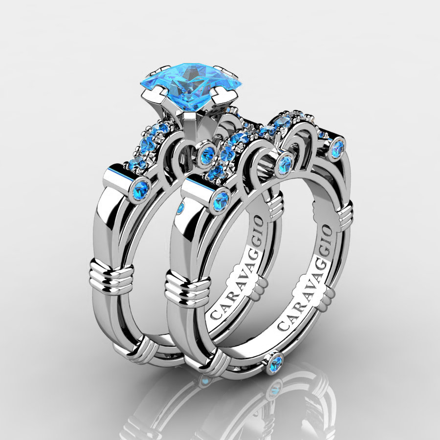 Affordable 💎 caravaggiojewelry.com/?p=400186 Art Masters Caravaggio 925 Sterling #Silver 1.25 Ct Princess Blue #Topaz Engagement Ring Wedding Band Set R623PS-925SSBT at Caravaggio™ Jewelry