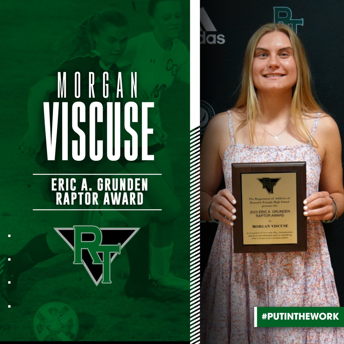 BANQUET: At Friday night's athletic banquet, the Athletic Department presented the Eric A. Grunden RAPTOR Award to senior soccer standout Morgan Viscuse. Congratulations, Morgan, and thank you for embodying all the values we strive for in RTHS Athletics. 

#putinthework