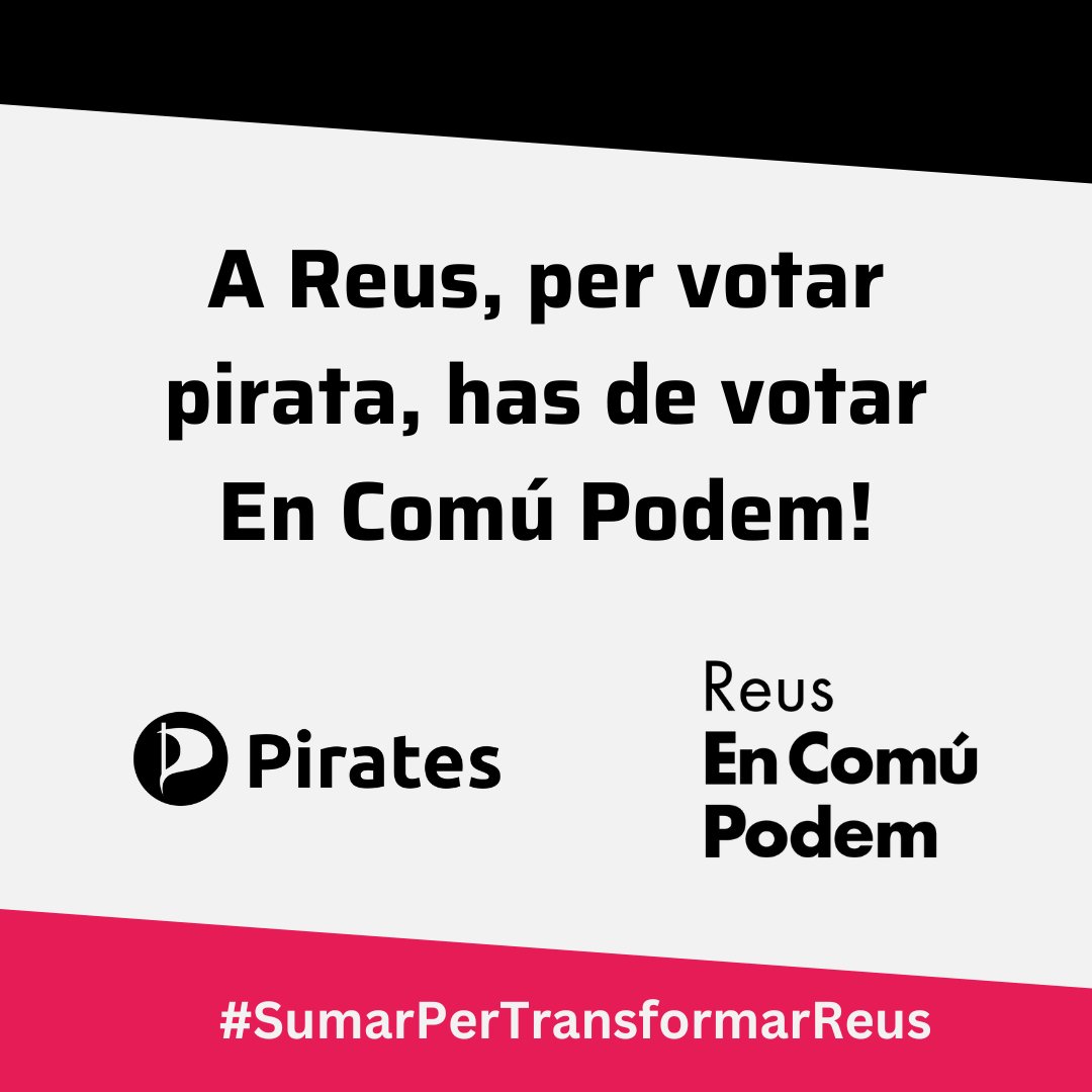 PiratesReus's tweet photo. 📢 Que cap vot pirata es quedi a casa a les #Municipals2023!
Aquest diumenge entrarem a l'Ajuntament amb les companyes i companys d'@encomupodemreus!
Ajuda'ns a #SumarPerTransformarReus 💜🏴☠️ https://t.co/9LzgTkICE1